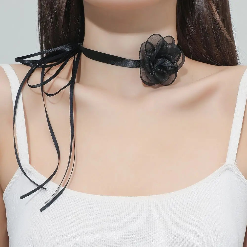 Kawaii Long Rose Flower Choker πΉβ¨ | Adjustable Romantic Necklace for Sweet Style πΈπ