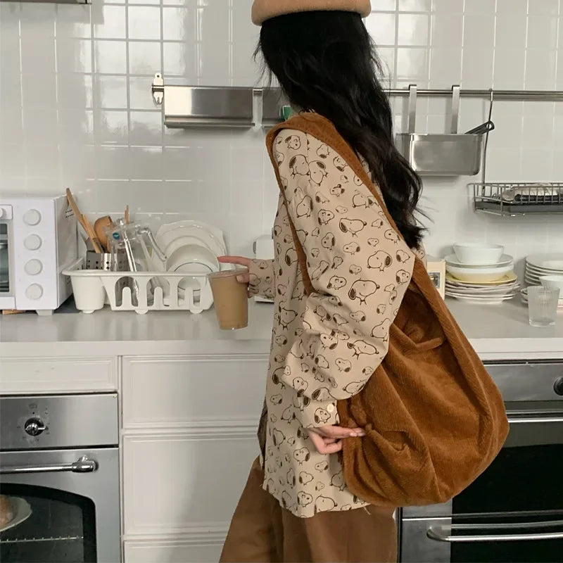 Kawaii Corduroy Shell Shoulder Bag πβ¨ - Retro Japanese & Korean Style, Spacious & Chic! ππ - Pixie Quill