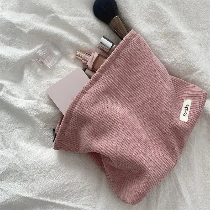 Kawaii Corduroy Floral Makeup Clutch Bag πΈβ¨ | Cute Cosmetic Organizer for Women ππ