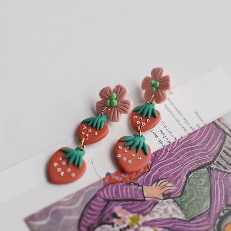 Pastel Fruit Heart Clay Earrings Set Lightweight Dangle for Summer ππ