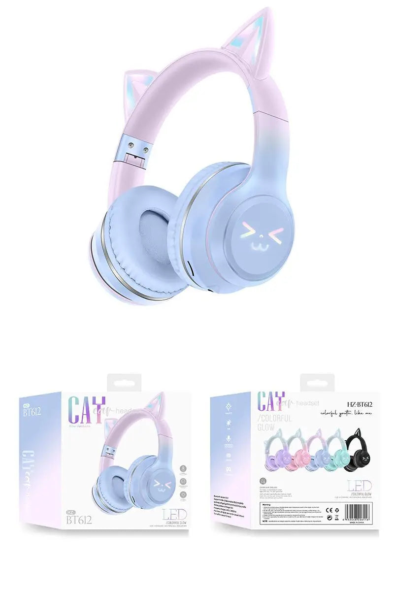 Kawaii Cat Ear Wireless Headphones πΎπ§ RGB Lights & Microphone - Perfect Gift for Kids & Gamers! π