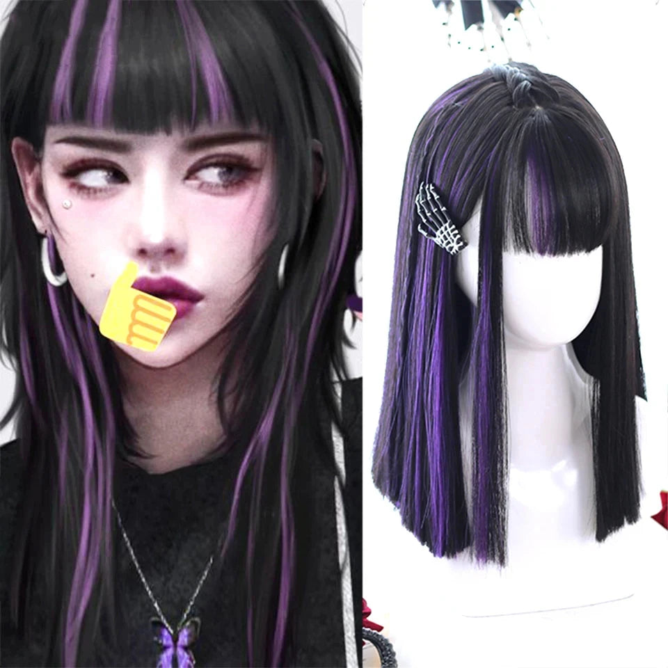 Enchanting Ombre Kawaii Wig πβ¨ - Long Straight Lolita Style with Bangs in Glacier Blue & Blonde!