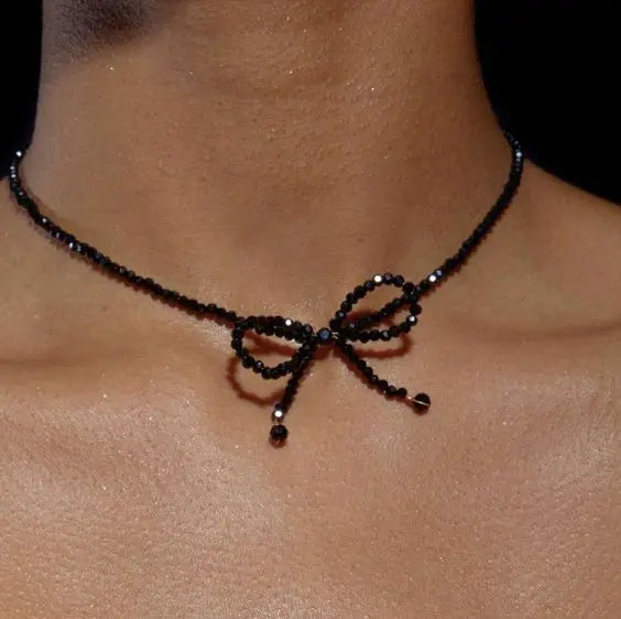 Kawaii Acrylic Bow Necklace πβ¨ - Cute Transparent Beaded Choker for Parties & Celebrations π