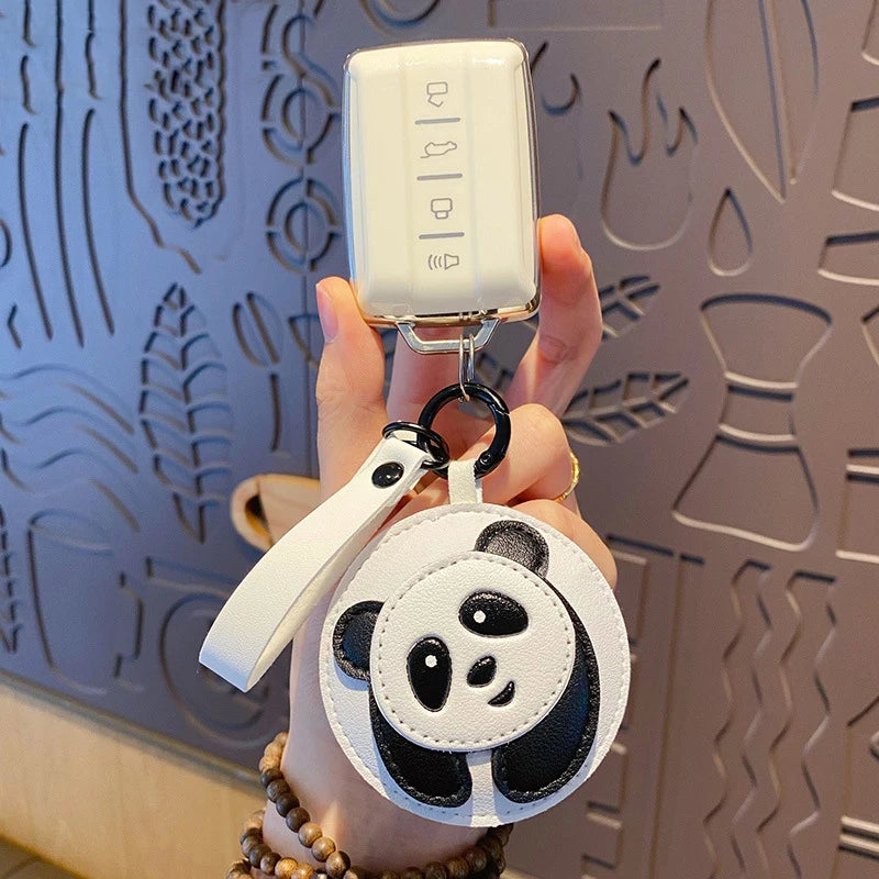 Kawaii Panda & Shiba Inu Leather Keychain πΌβ¨ Cute Animal Pendant for Bags & Accessories πΆπ