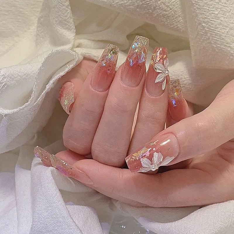Kawaii Blush Pink 3D Bowknot & Pearl Press-On Nails πβ¨ | 24pcs Adorable Fake Nail Tips for Cute DIY Manicures!