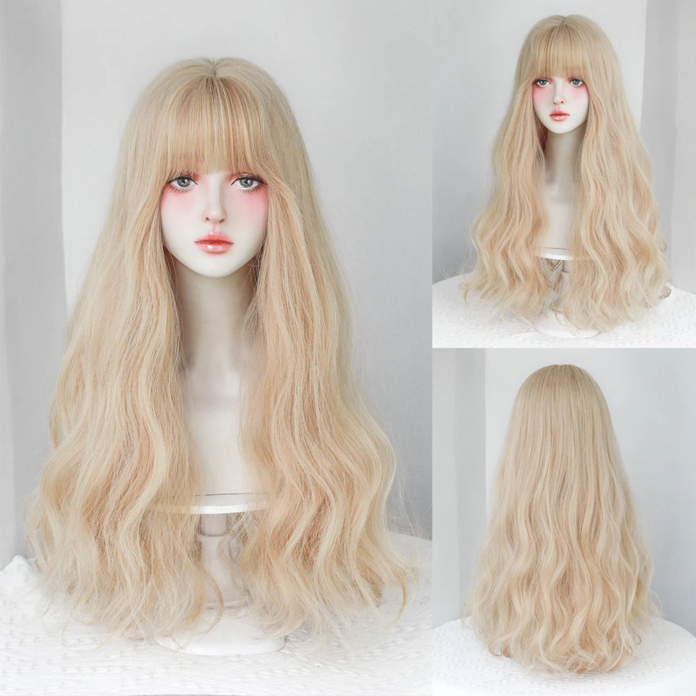 Kawaii Blonde Cosplay Wig πβ¨ | Wavy Synthetic Hair with Bangs for Daily & Party Looks π
