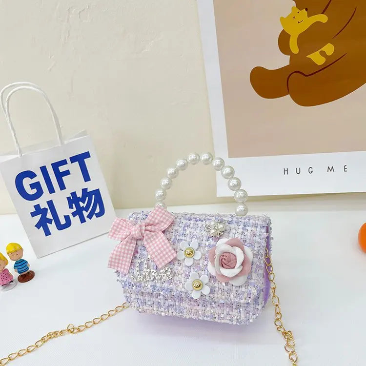 Kawaii Princess Pearl Handbag πβ¨ - Adorable Bow Shoulder Messenger Bag for Kids & Parents! πΈπ§