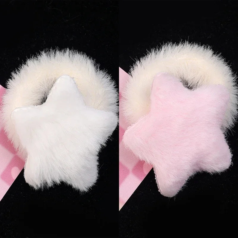 Kawaii Winter Furry Star Hair Ties πβ¨ Cute Plush Scrunchies for Girls & Women - Colorful, Fashionable Fur Hair Bands! π