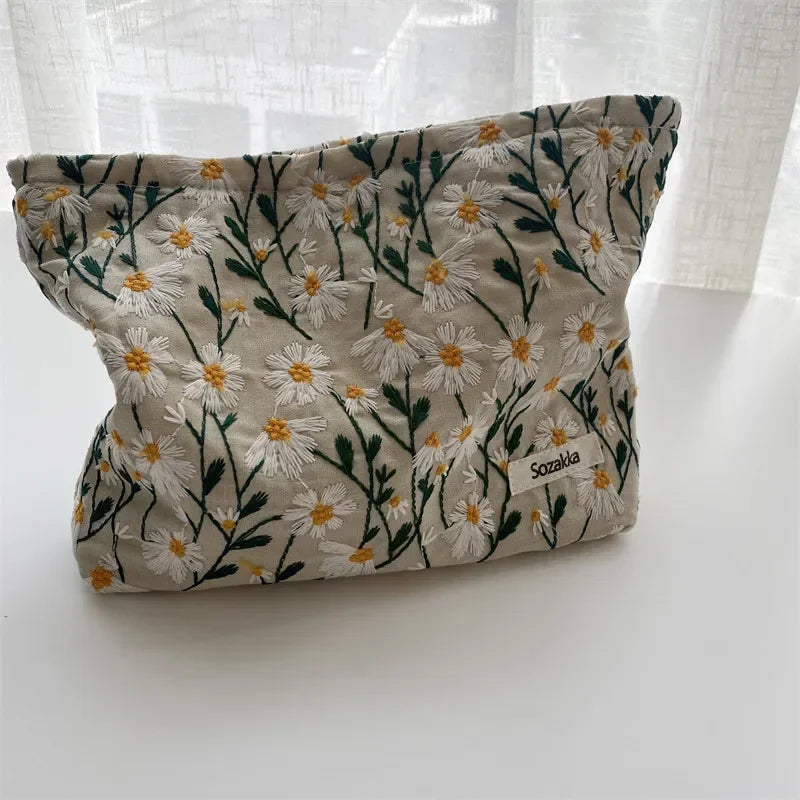 Kawaii Corduroy Floral Makeup Clutch Bag πΈβ¨ | Cute Cosmetic Organizer for Women ππ