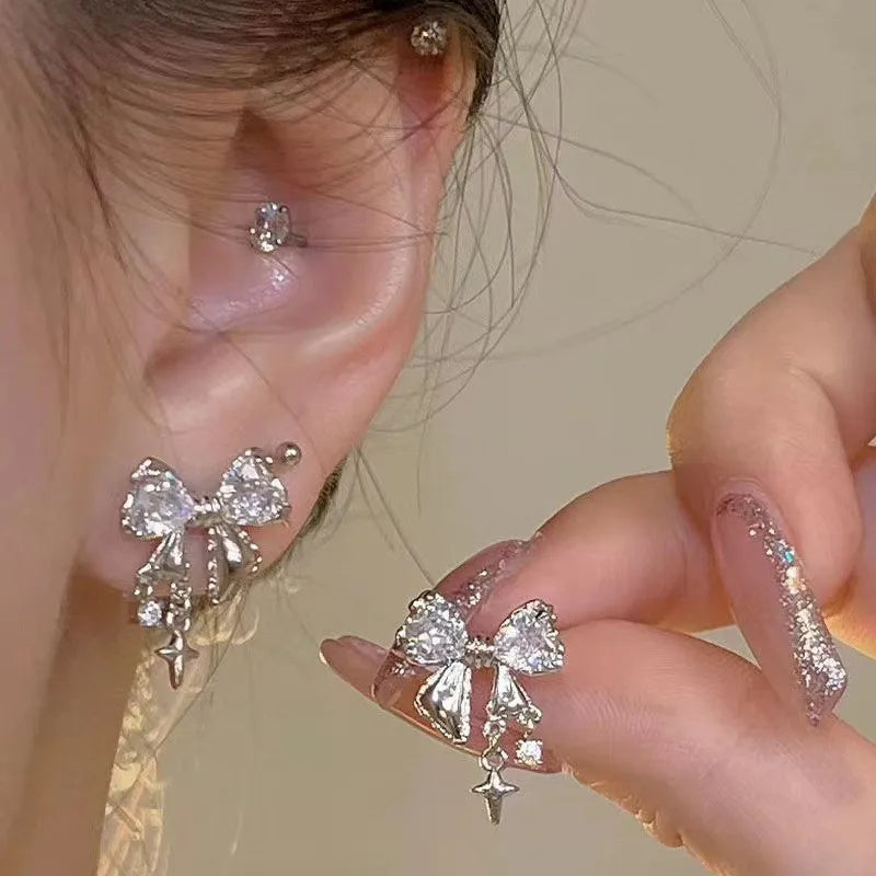 Kawaii Bowknot Pink Crystal Stud Earrings β¨π | Fashionable Zircon Jewelry for Women πΈπ | Perfect Gift for Party Girls!