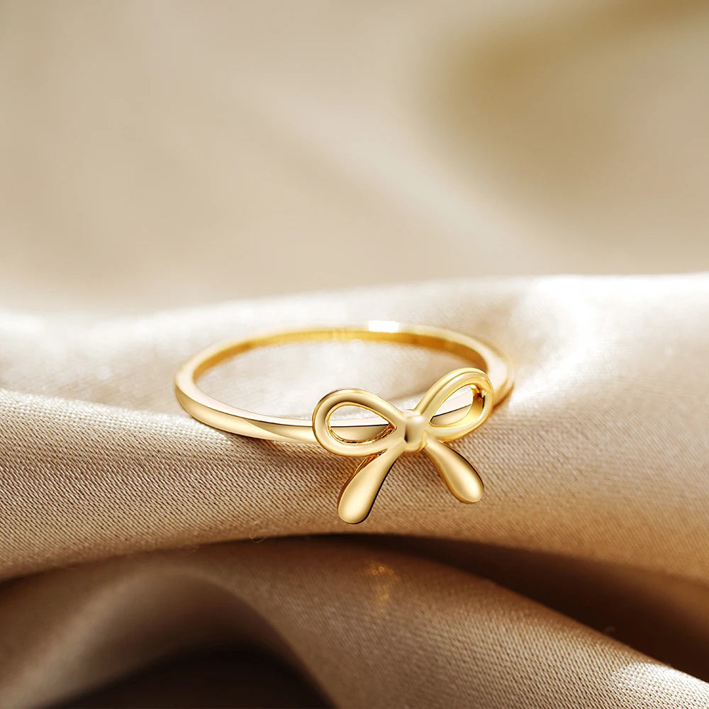 Kawaii Gold Bowknot Rings π for Women | Adorable Mother-Daughter Friendship Jewelry π | Perfect Wedding Bands Gift π