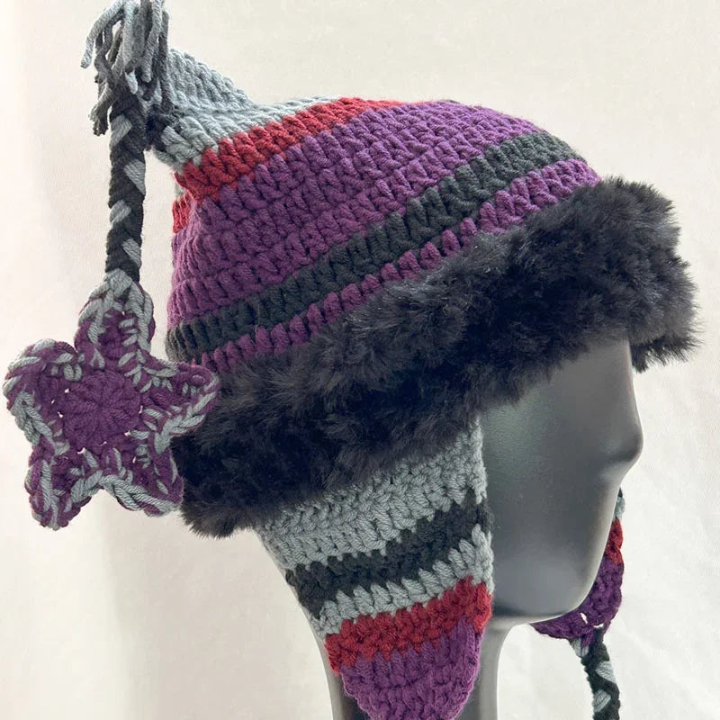 Kawaii Cat-Ear Knitted Beanie πΎβ¨ | Cozy Skull Cap for Autumn & Winter π| Handmade Striped Hat for Women & Men π