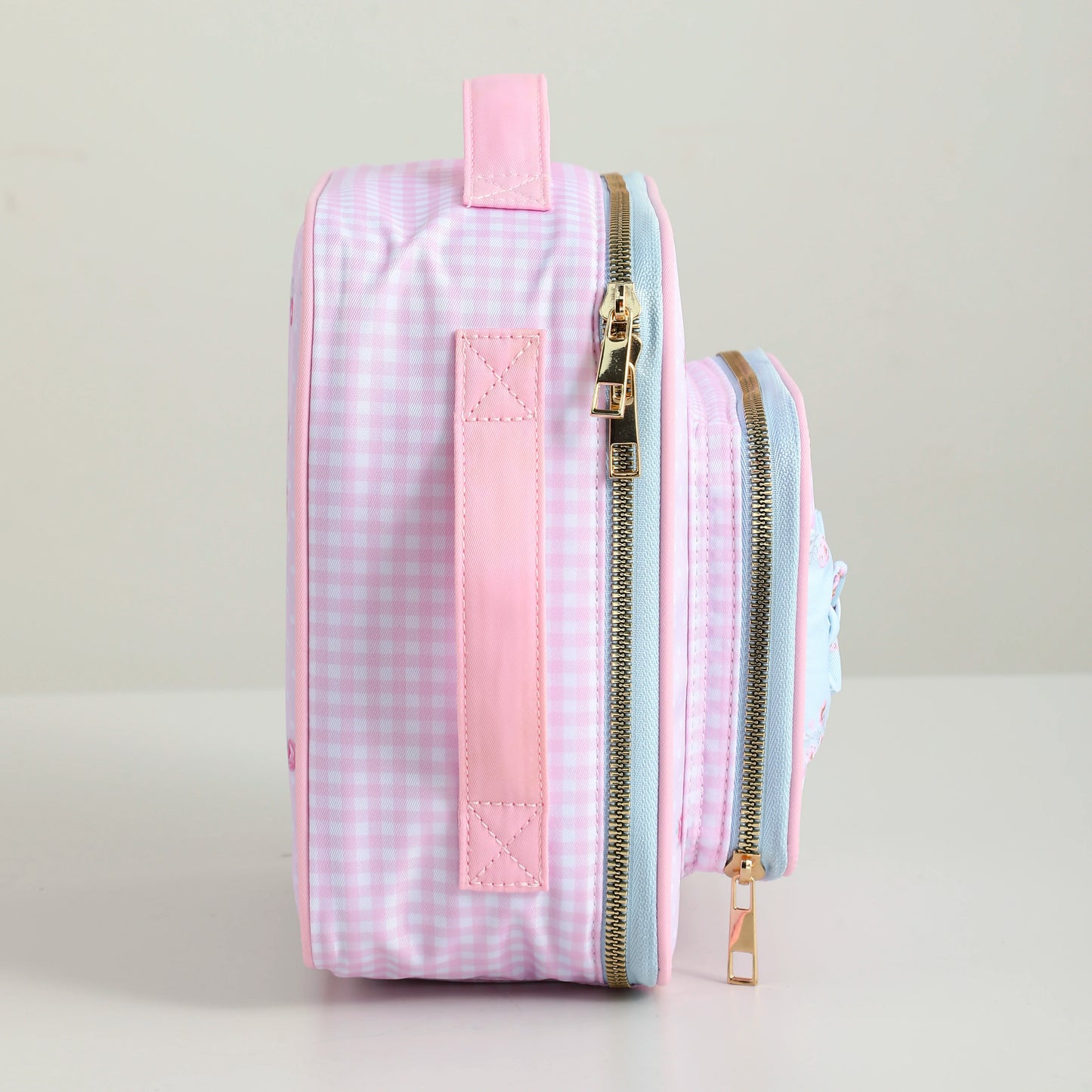Kawaii Insulated Lunch Tote π±πΈ Cute Floral Canvas with Polka Dots & Blue Plaid Bow πΌπ Portable Zipper Bag with Handle