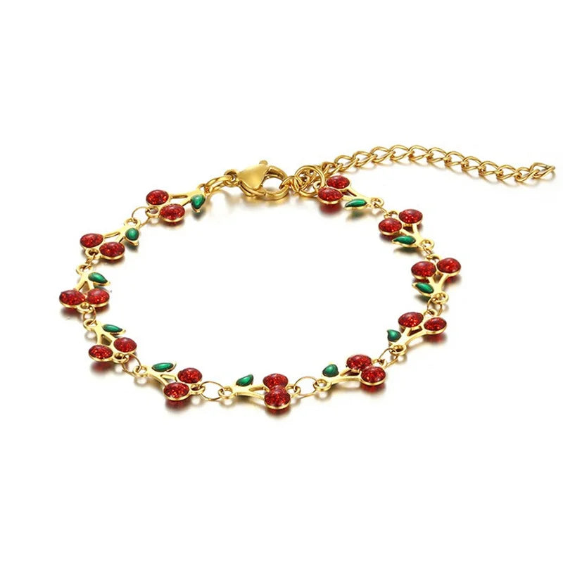 Kawaii Cherry Blossom Charm Bracelet πβ¨ - Adorable Stainless Steel Jewelry for Women & Girls, Perfect for Parties & Gifts! ππ