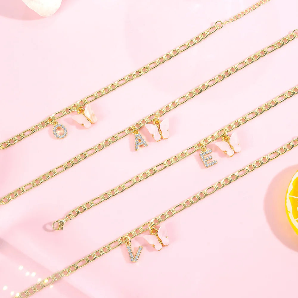 Kawaii Butterfly Initial A-Z Anklets 🌈✨ Waterproof Leg Chains for Trendy Girls | Cute Jewelry Gift for Parties 🦋💖