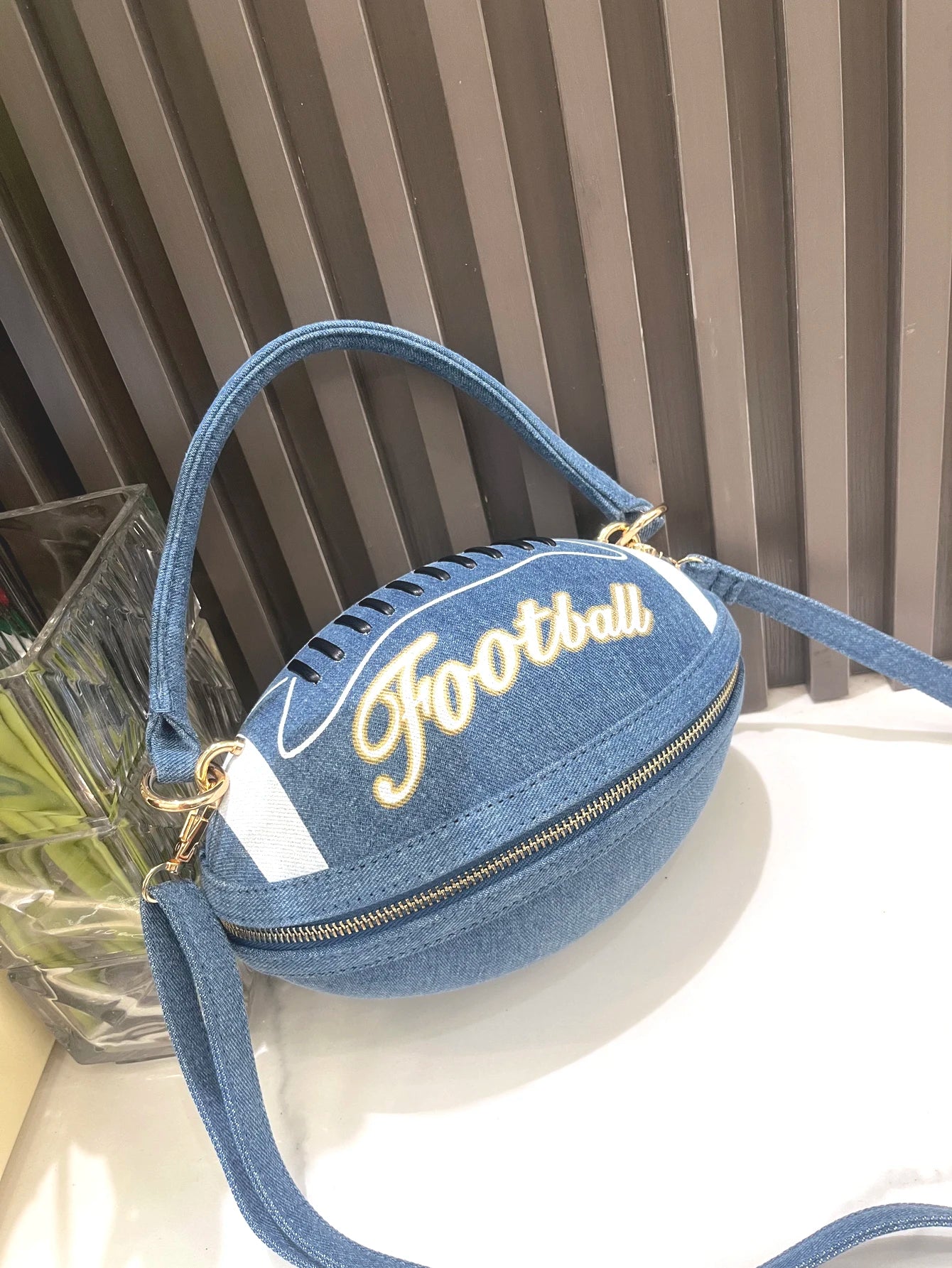 Charming Denim Football Clutch πβ¨ | Luxe Designer Evening Purse for Women ππ