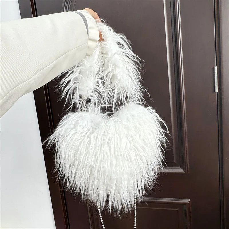 Kawaii Heart-Shaped Faux Fur Tote ππ | Adorable Oversized Handbag for Fashionable Women πβ¨
