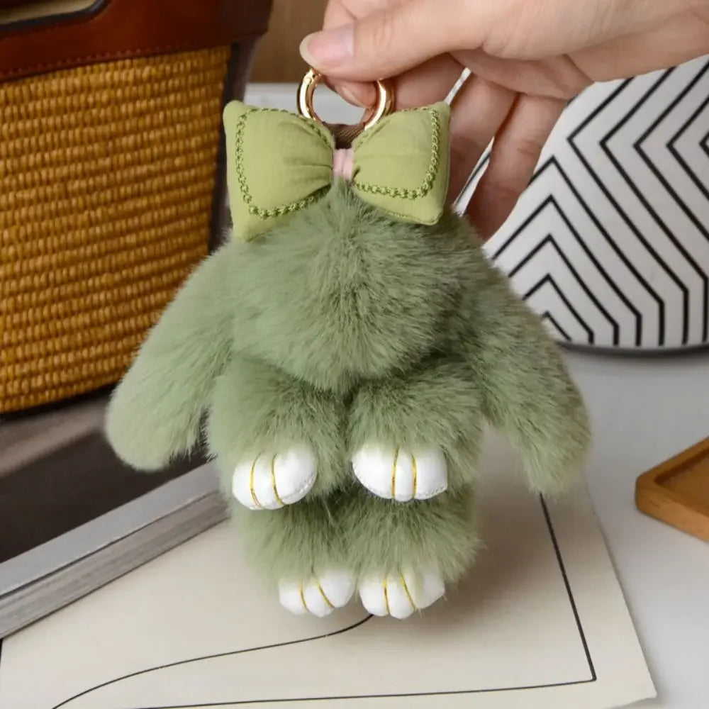 Plush Bunny Keychain Cute Bowknot Fur Rabbit Toy Charm 🐰✨
