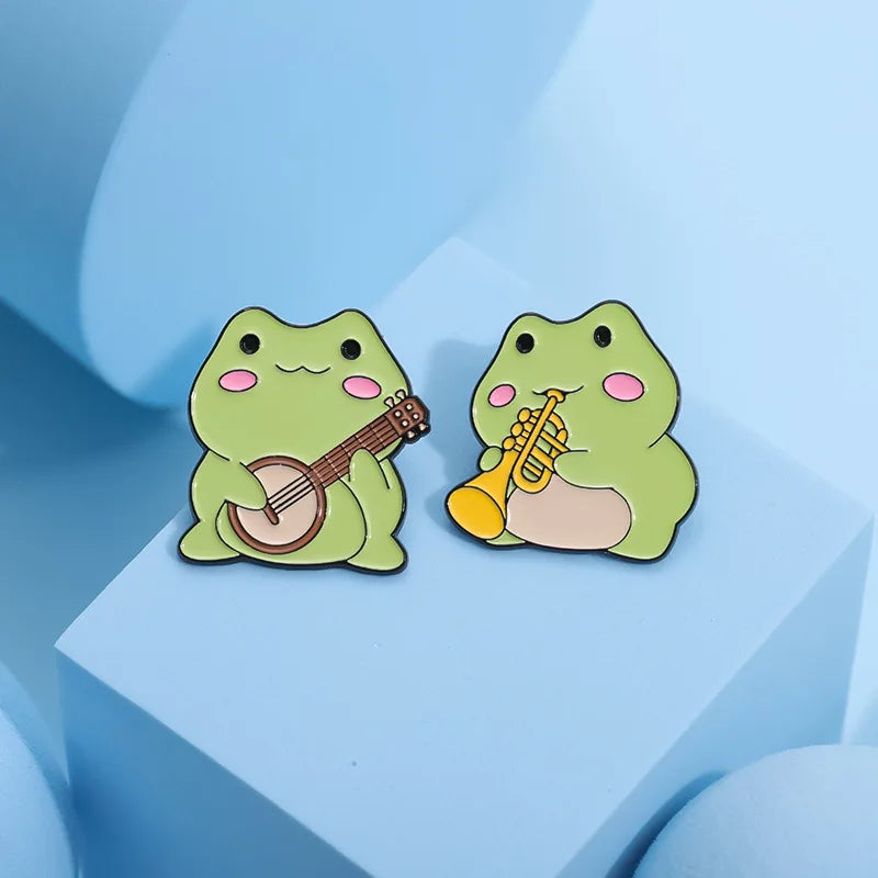 Kawaii Frog Musician Enamel Pins πΈπΆ Adorable Cartoon Brooches for Lapel & Accessories! πβ¨