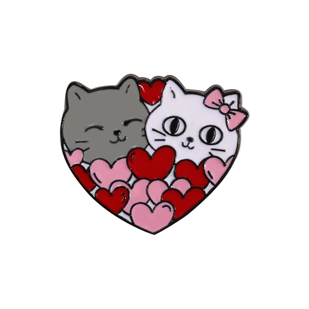 Charming Kawaii Cat Love Enamel Pins - Adorable White Kitten Heart Brooches for Pet Lovers 💖🐾✨