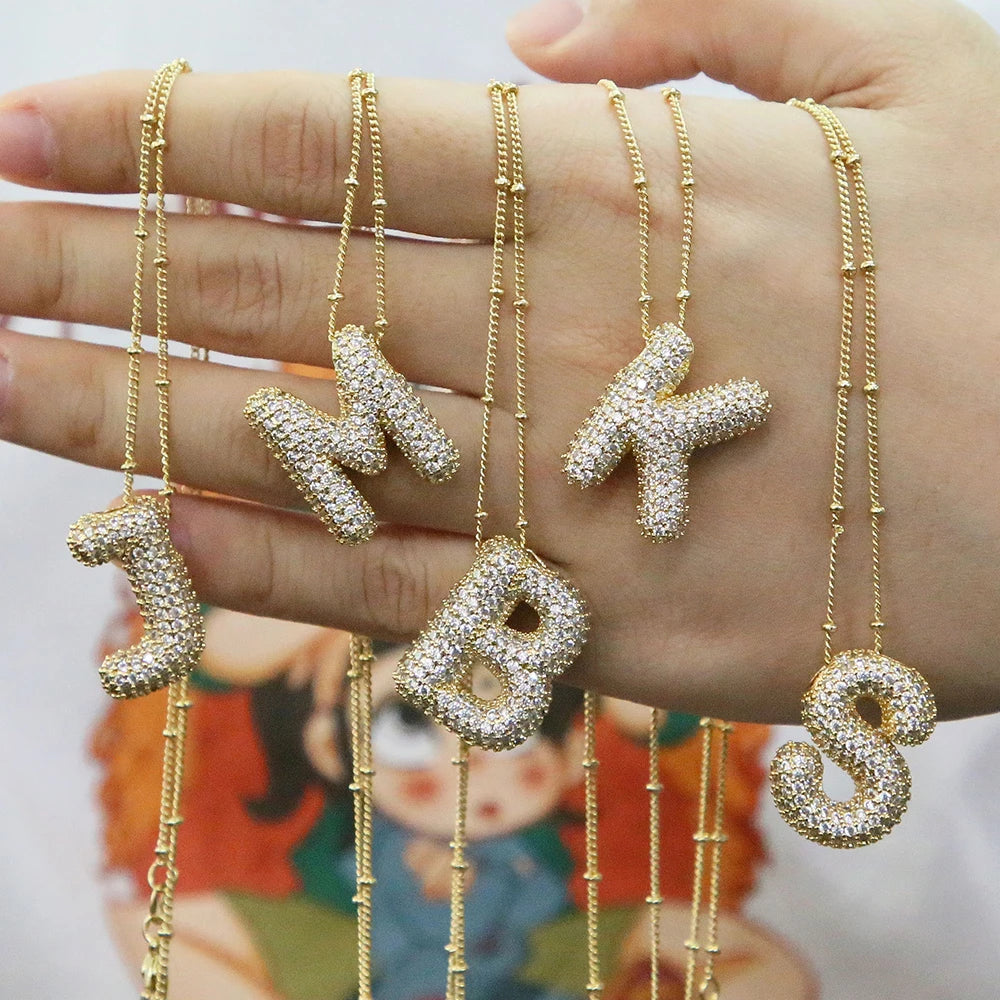 Kawaii CZ Zircon Balloon Initial Necklaces πβ¨ A-Z Alphabet Bubble Letter Pendants for Trendy Women π Fashion Jewelry