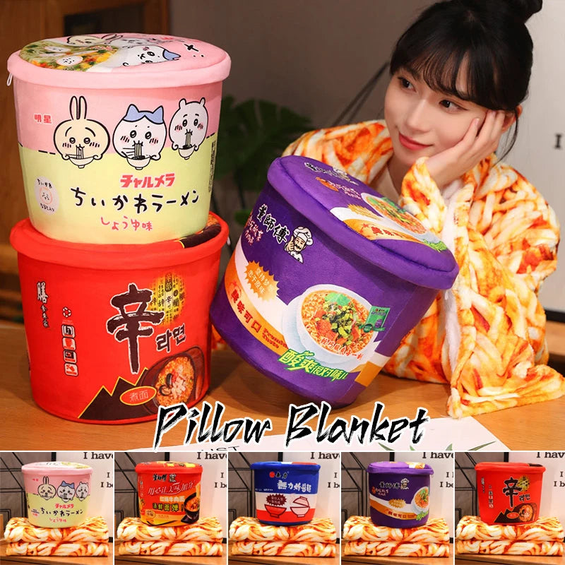Kawaii Instant Noodle Plush Blanket πβ¨ - Adorable Ramen Pillow & Storage Bucket for Cozy Naps! ππ