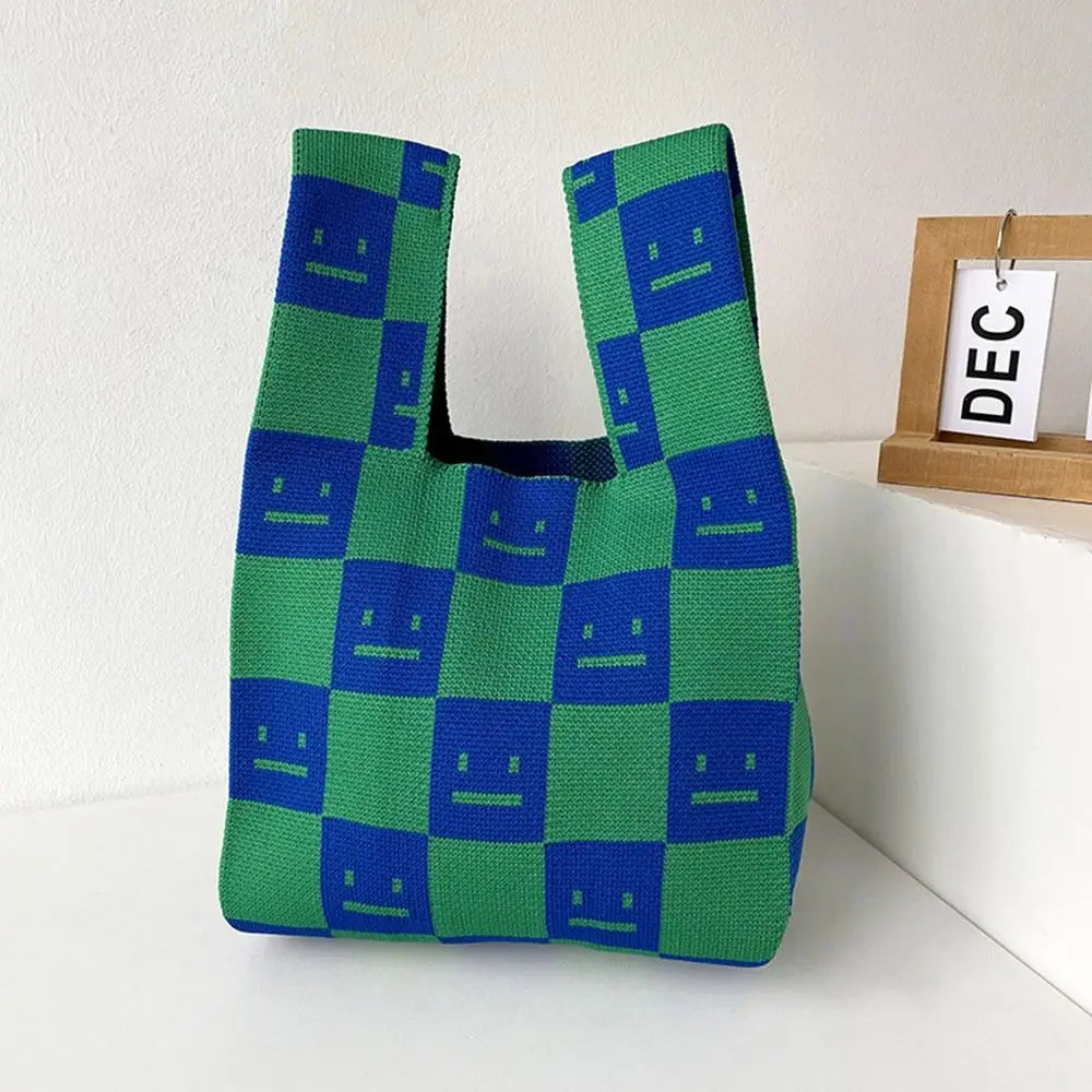 Kawaii Knitted Mini Tote Bag πβ¨ | Cute Plaid Handbag for Women | Stylish & Versatile Reusable Shopping Bag ππ