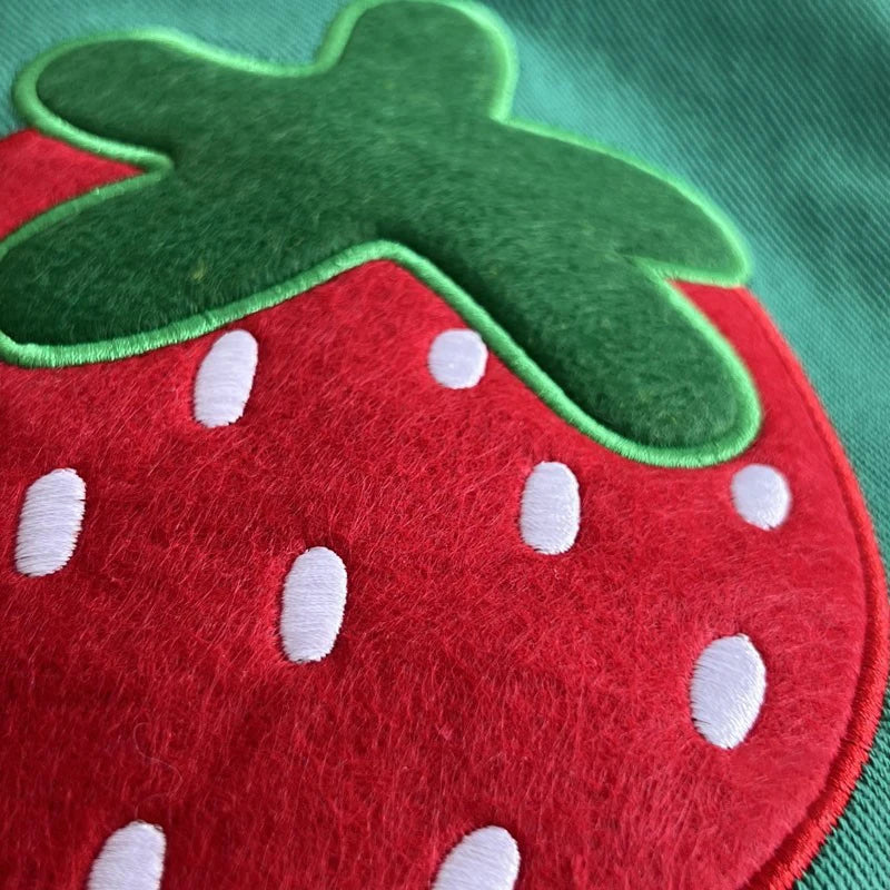 Kawaii Strawberry Embroidery Canvas Bucket Bag πβ¨ - Cute Summer Handbag for Women with Pendant & Fashionable Letter Design!