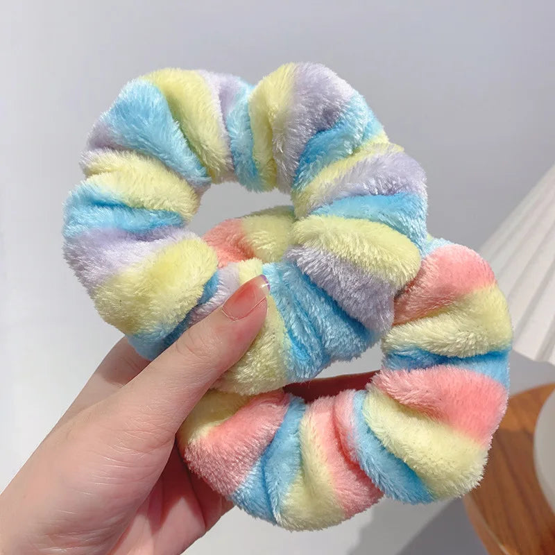 Kawaii Rainbow Fluffy Hair Scrunchies πβ¨ | 4pcs Soft Towel Hair Bands for Girls & Women ππ