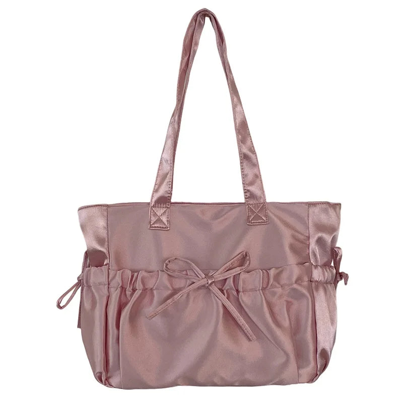 Kawaii Charm πΈ Satin Bow Tote Bag π - Adorable Large Capacity Shoulder Bag for Stylish Commuters! πβ¨