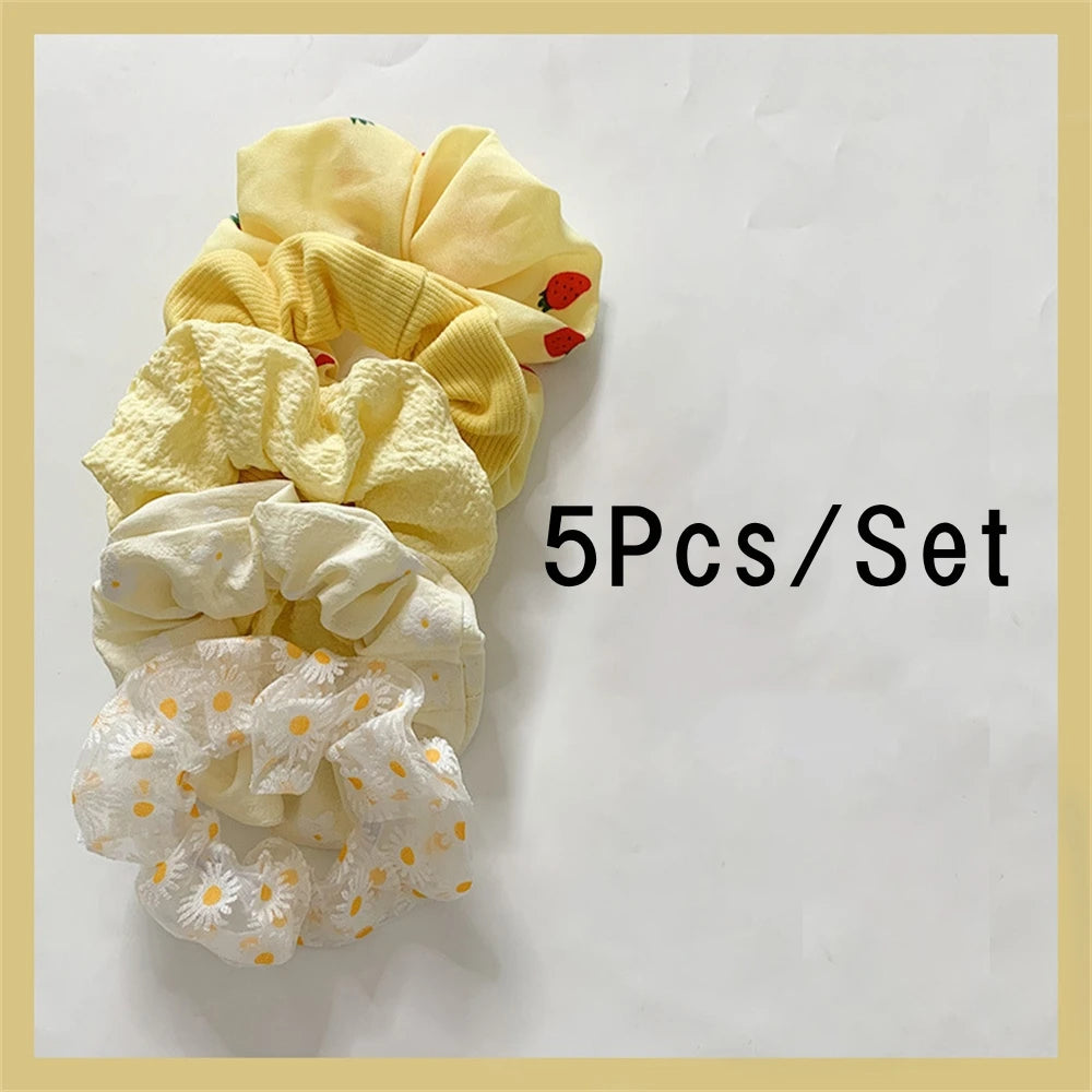 Kawaii Floral & Polka Dot Scrunchies Set πΈβ¨ | 5 Cute Elastic Hair Ties for Teens & Girls! ππ
