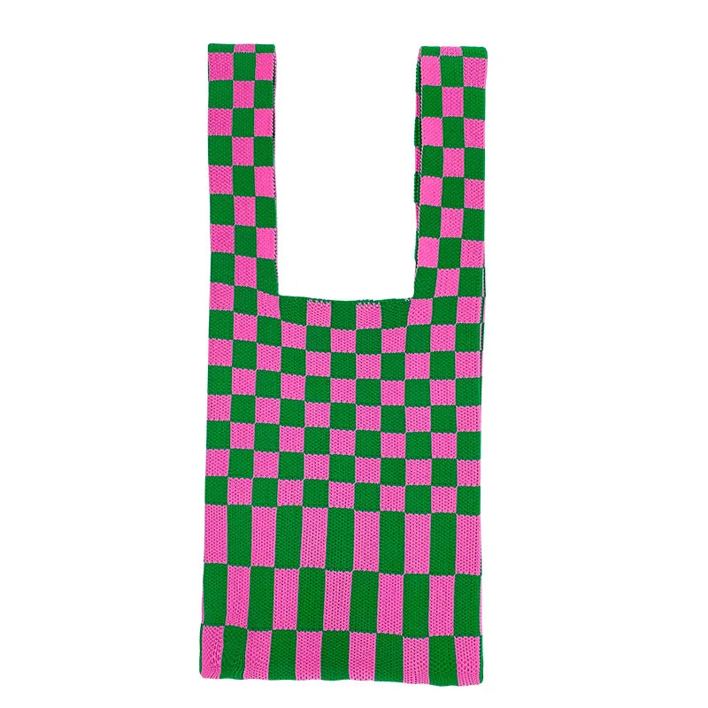 π Cozy Checkerboard Knitted Tote πβ¨ - Fun & Funky Large Capacity Bag! π - Pixie Quill