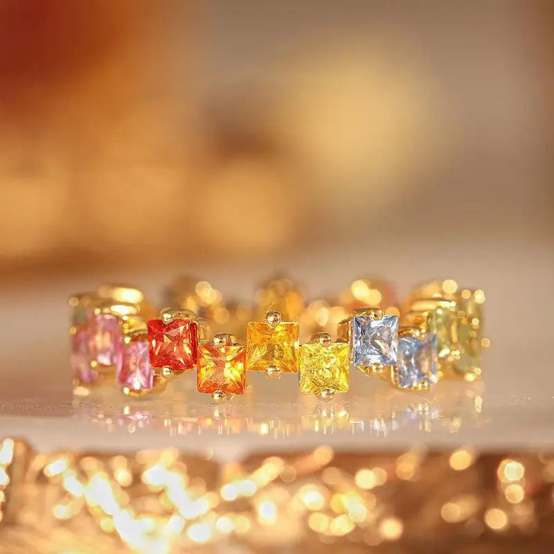 Whimsical Kawaii Adjustable Colorful Zircon Ring πβ¨ | Trendy Geometric Crystal Jewelry for Women ππ