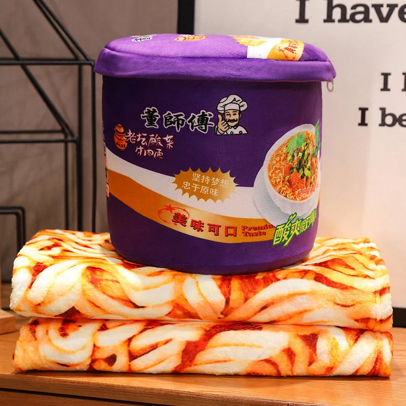 Kawaii Instant Noodle Plush Blanket πβ¨ - Adorable Ramen Pillow & Storage Bucket for Cozy Naps! ππ