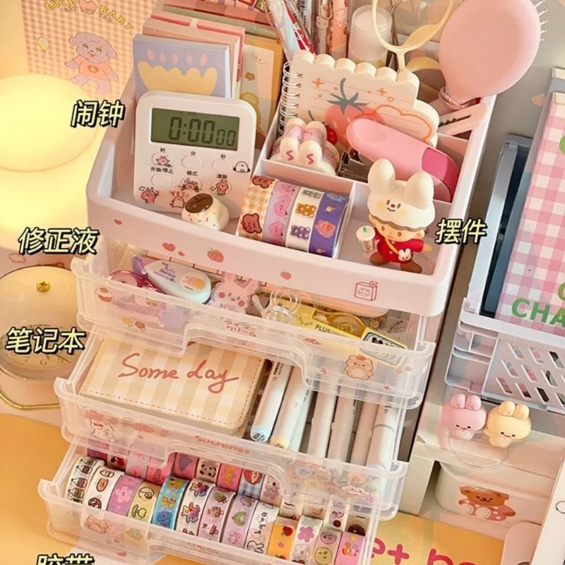 🌸 Cute Pink Kawaii Makeup Drawer Organizer 💖 - Ins Heart-Shaped Desktop Storage Box ✨