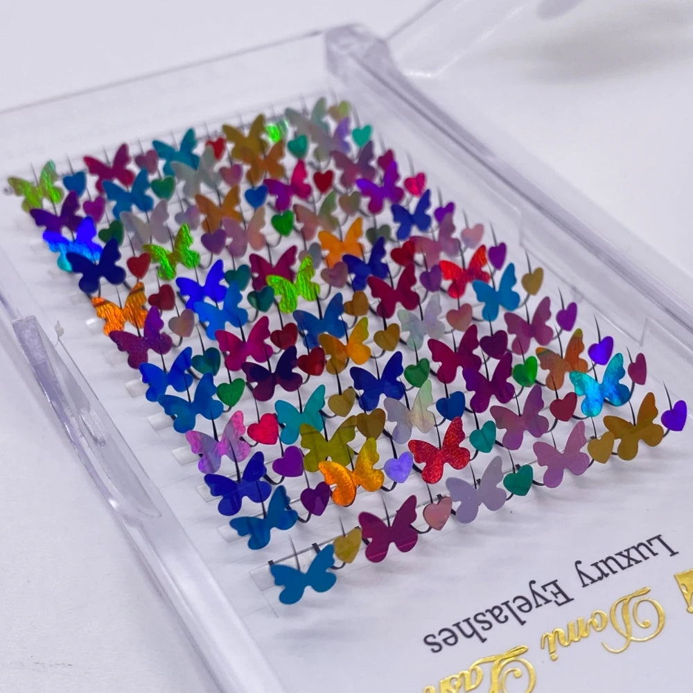 πΈβ¨ Kawaii Butterfly Heart Eyelash Extensions - 3D Glittery Mink Lashes for Whimsical Makeup! ππ