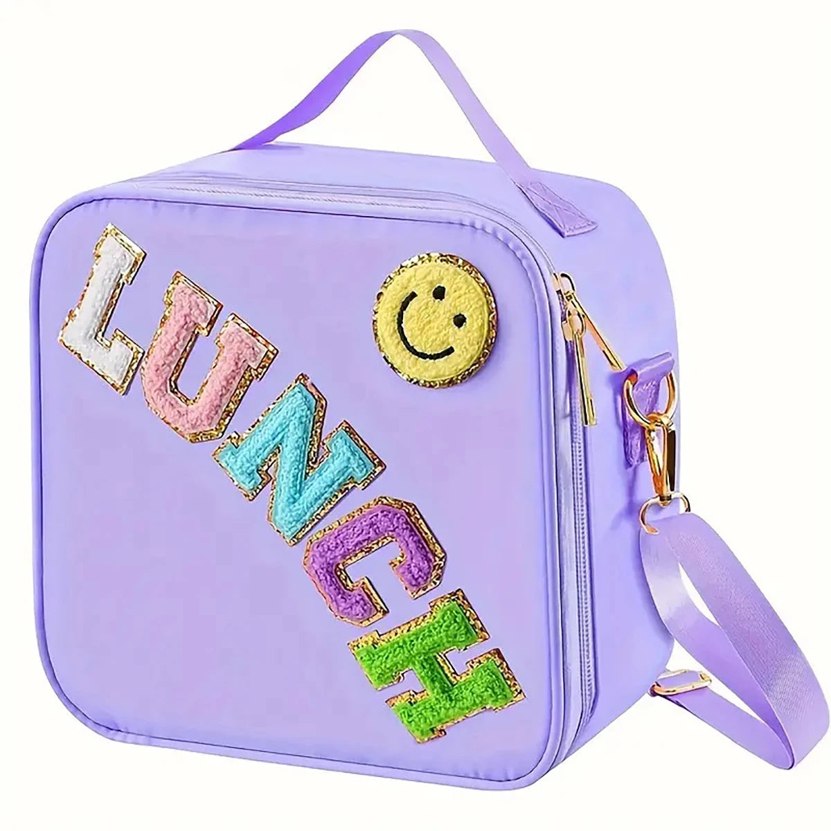 Kawaii Chenille Patch Insulated Lunch Bag πβ¨ | Adjustable Strap Nylon Lunch Box for School & Picnics ππ₯ͺ