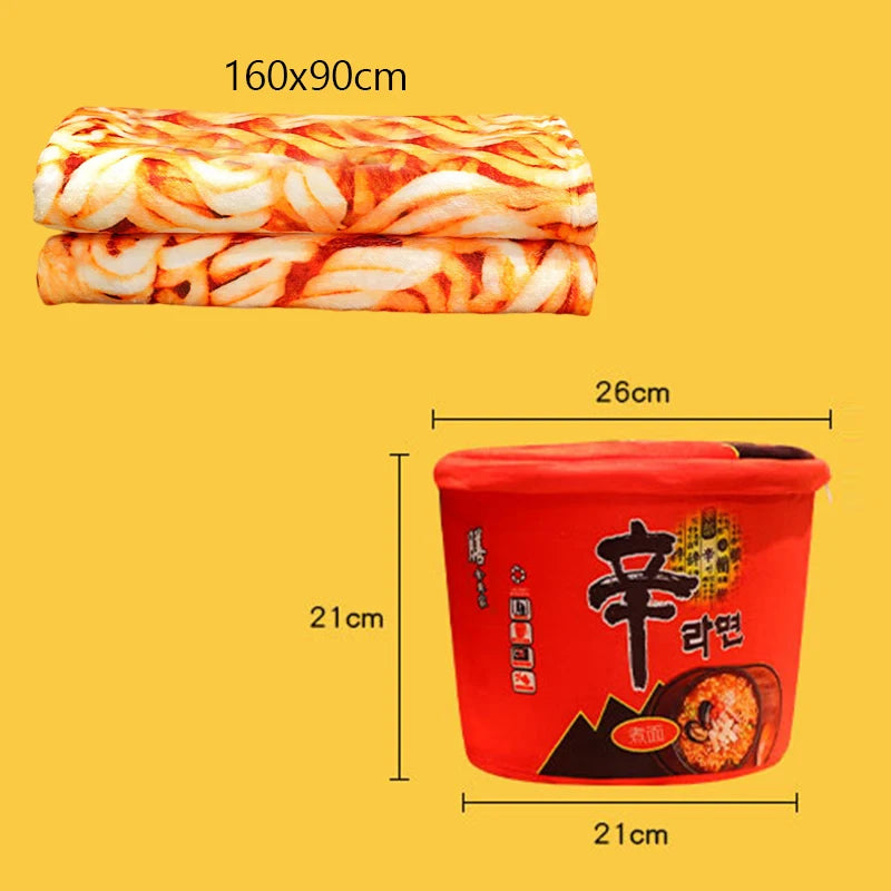 Kawaii Instant Noodle Plush Blanket πβ¨ - Adorable Ramen Pillow & Storage Bucket for Cozy Naps! ππ