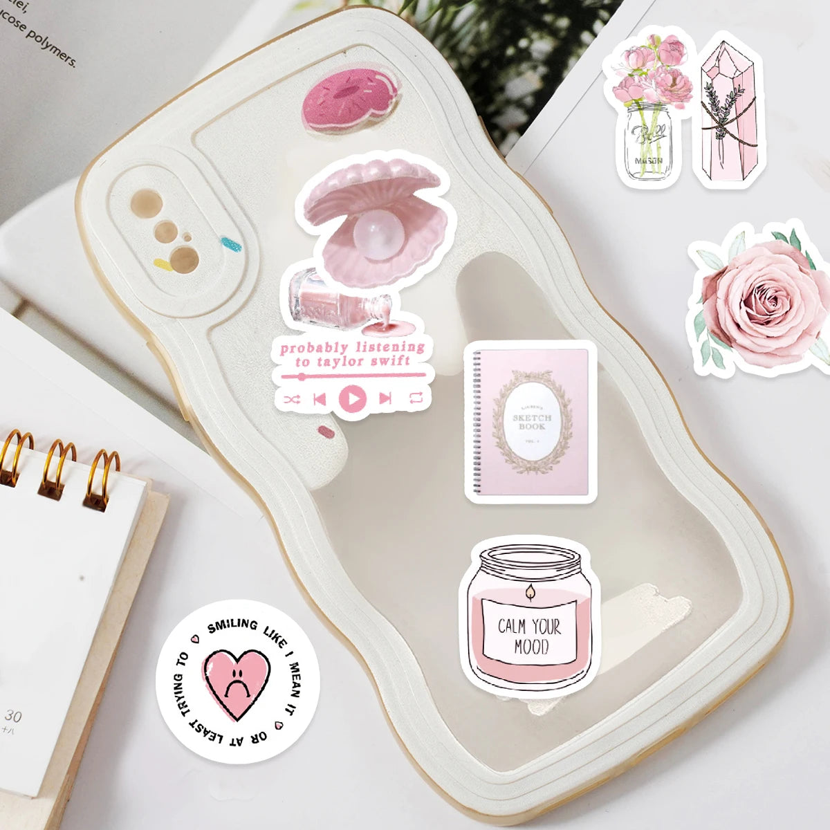 Kawaii 46pcs Bunny & Bear Stickers ๐ | Cute Pink Graffiti Dรฉcor for Notebooks, Water Cups & Diaries ๐ธโจ | Fun PVC Decals for Students!