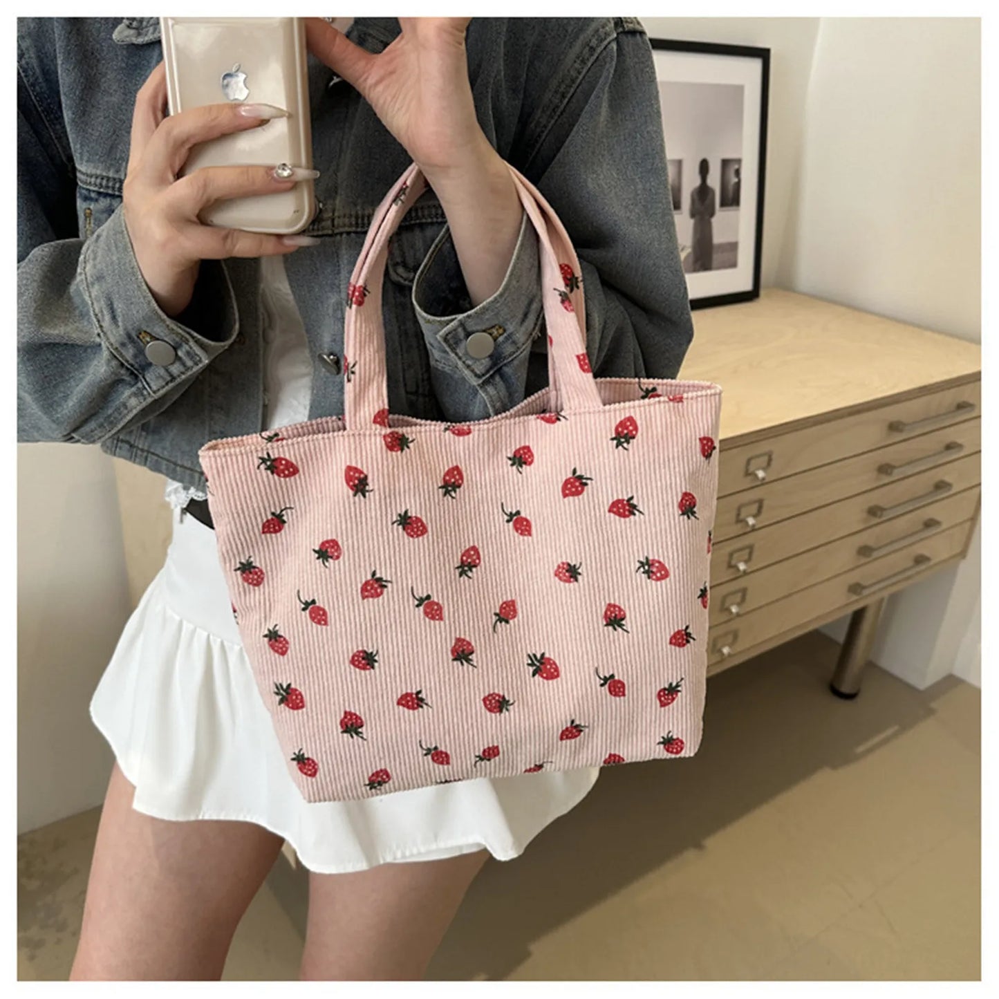 π Cute Corduroy Strawberry Shoulder Bag π - Fun & Versatile Tote for Every Adventure! πβ¨ - Pixie Quill