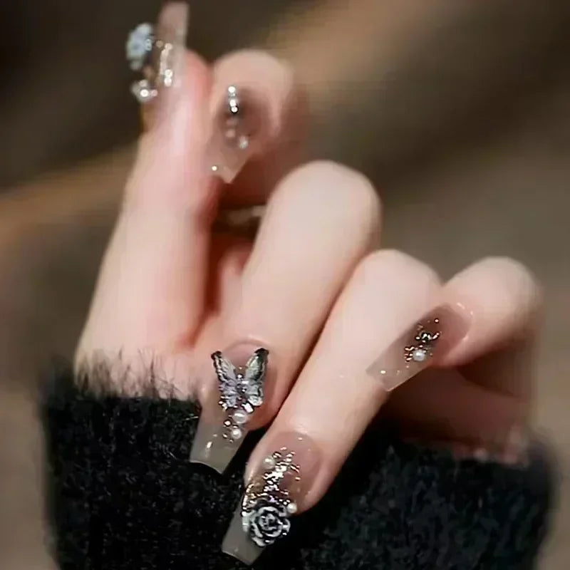 Kawaii Butterfly Dreams πΈβ¨ 24pcs Press-On Fake Nails Set with Glue - Adorable Acrylic Tips for Stylish Girls ππ¦