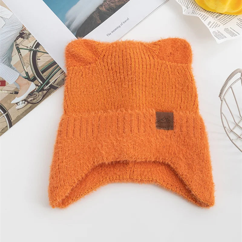 Kawaii Cat Ear Beanie πΎβ¨ | Soft Candy Color Knitted Hat for Women - Cozy Faux Fur Winter Fashion π