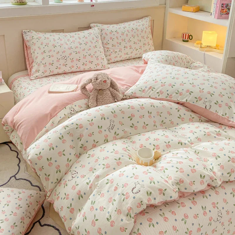 Cute Cat & Floral Duvet Cover Set πΈπ± | Adorable Bedding for Girls & Kids!