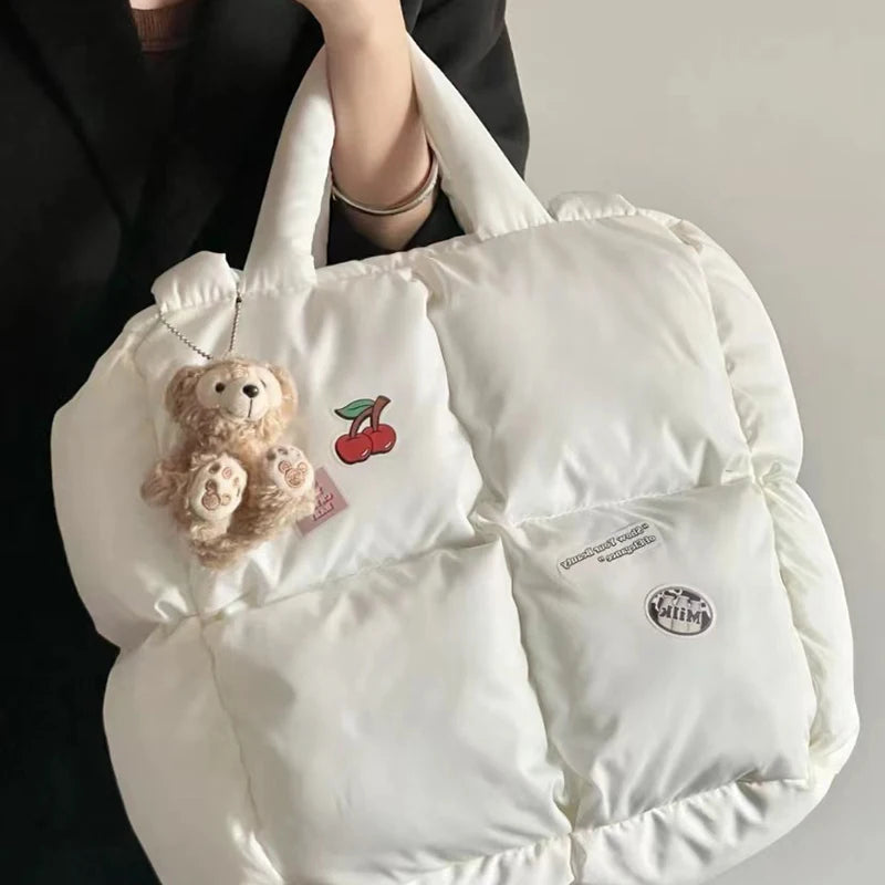 Charming Kawaii Quilted Checkered Shoulder Bag πΈβ¨ Soft & Stylish Tote for Winter Adventures! ππ