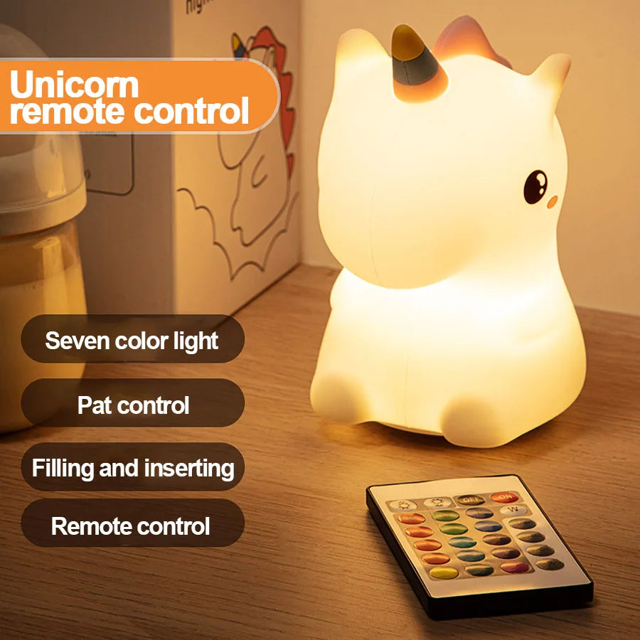 Kawaii Unicorn LED Night Light πβ¨ - Adorable Touch Lamp for Kids' Rooms π¦π - USB Rechargeable Cartoon Decor & Perfect Gift!
