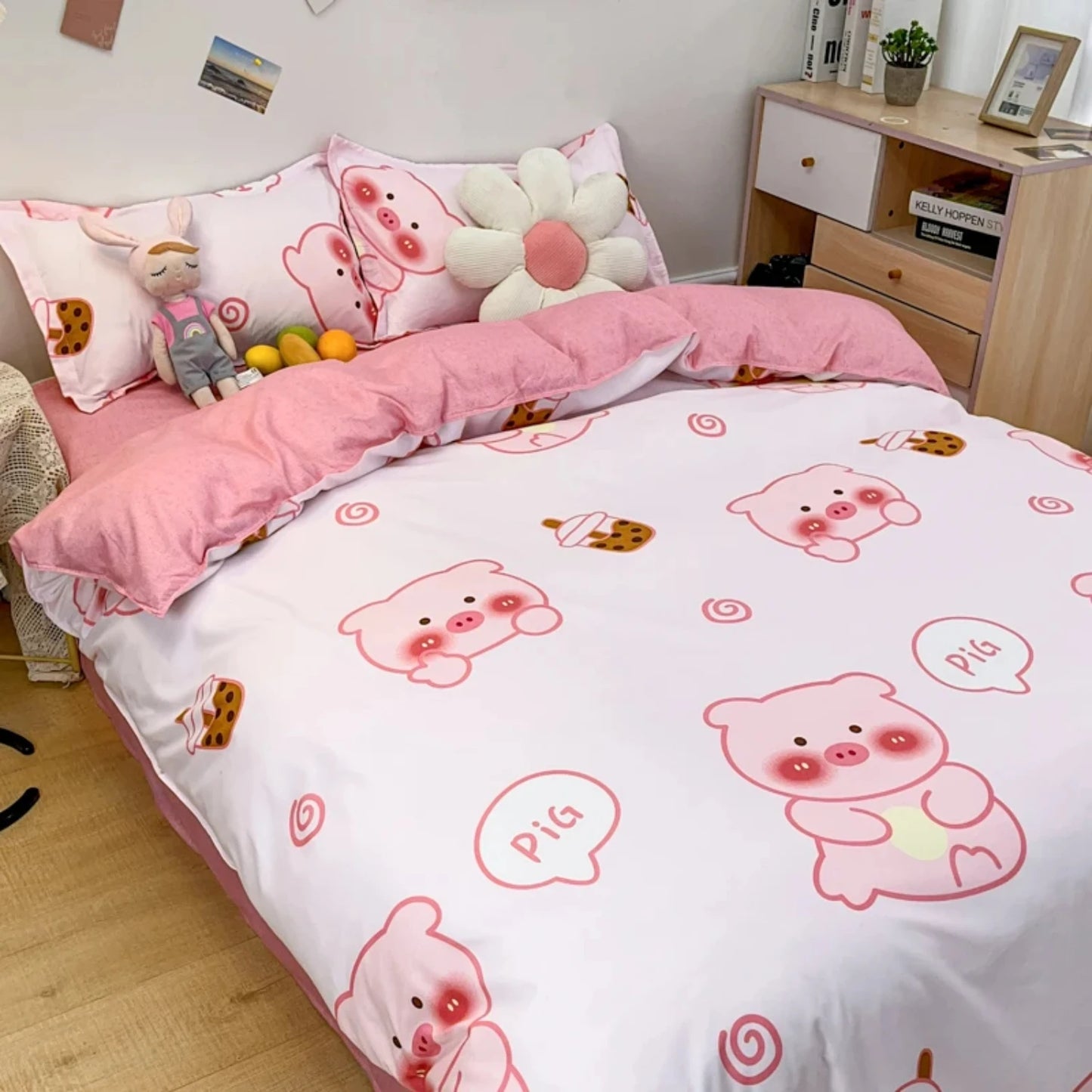 Kawaii Piggy Dreams Bedding Set π·π Cozy Microfiber Duvet Cover & Pillowcases for Sweet Slumbers! πβ¨