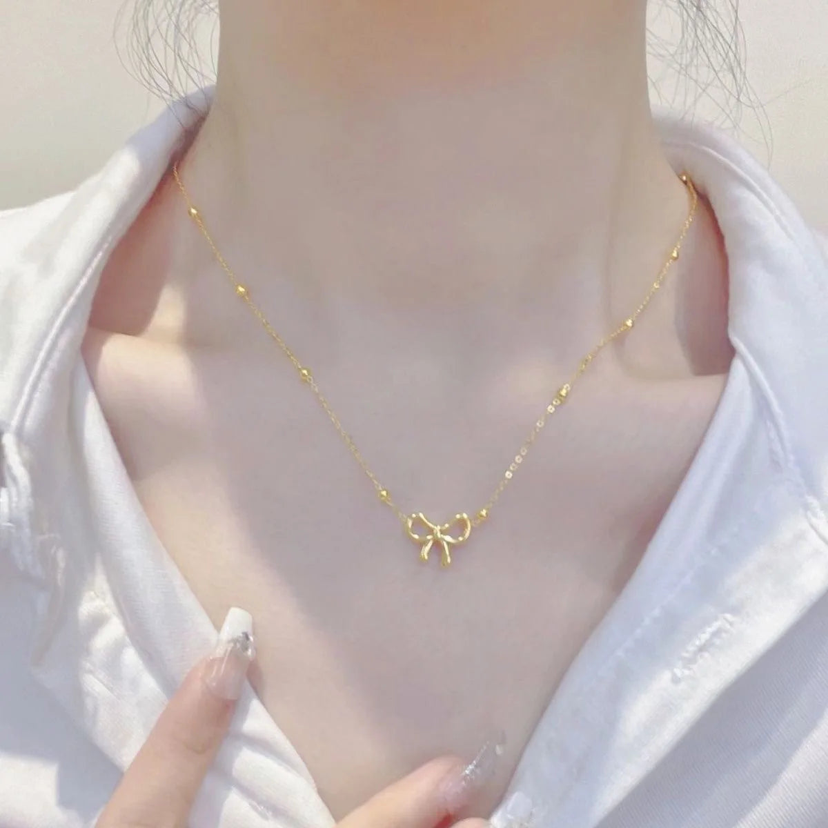 Kawaii Gold Bowknot Pendant Necklace πβ¨ | Cute & Unique Handmade Jewelry for Women ππ