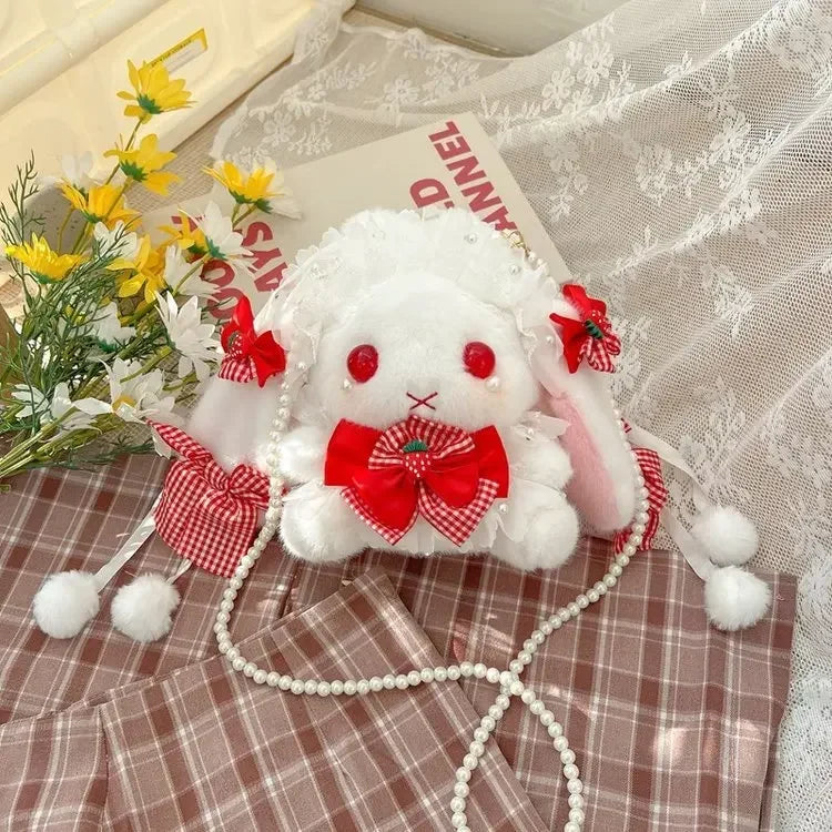 Kawaii Plush Rabbit Shoulder Bag π°β¨ - Adorable Lace Bow Doll Purse for Fashionable Princesses! πΈπ