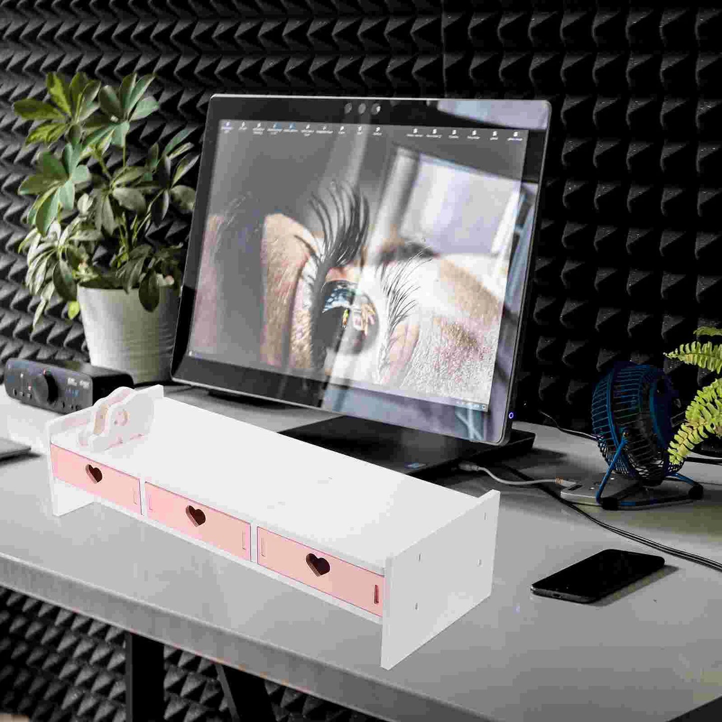 Kawaii Pink Laptop Monitor Stand & Drawer Organizer πΈβ¨ - Cute Desktop Riser for Stylish Offices!