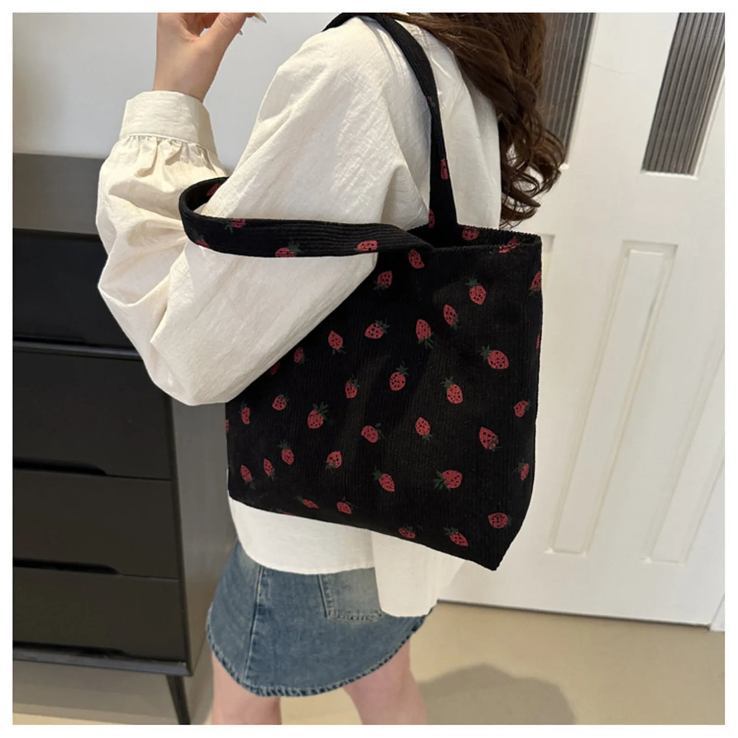 π Cute Corduroy Strawberry Shoulder Bag π - Fun & Versatile Tote for Every Adventure! πβ¨ - Pixie Quill